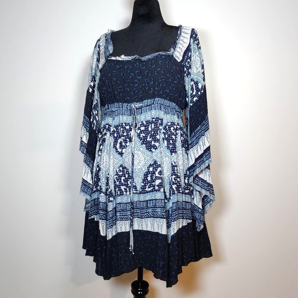 Free People Heart of Gold Dress M Boho Bell Sleeve Patchwork Fairygrunge